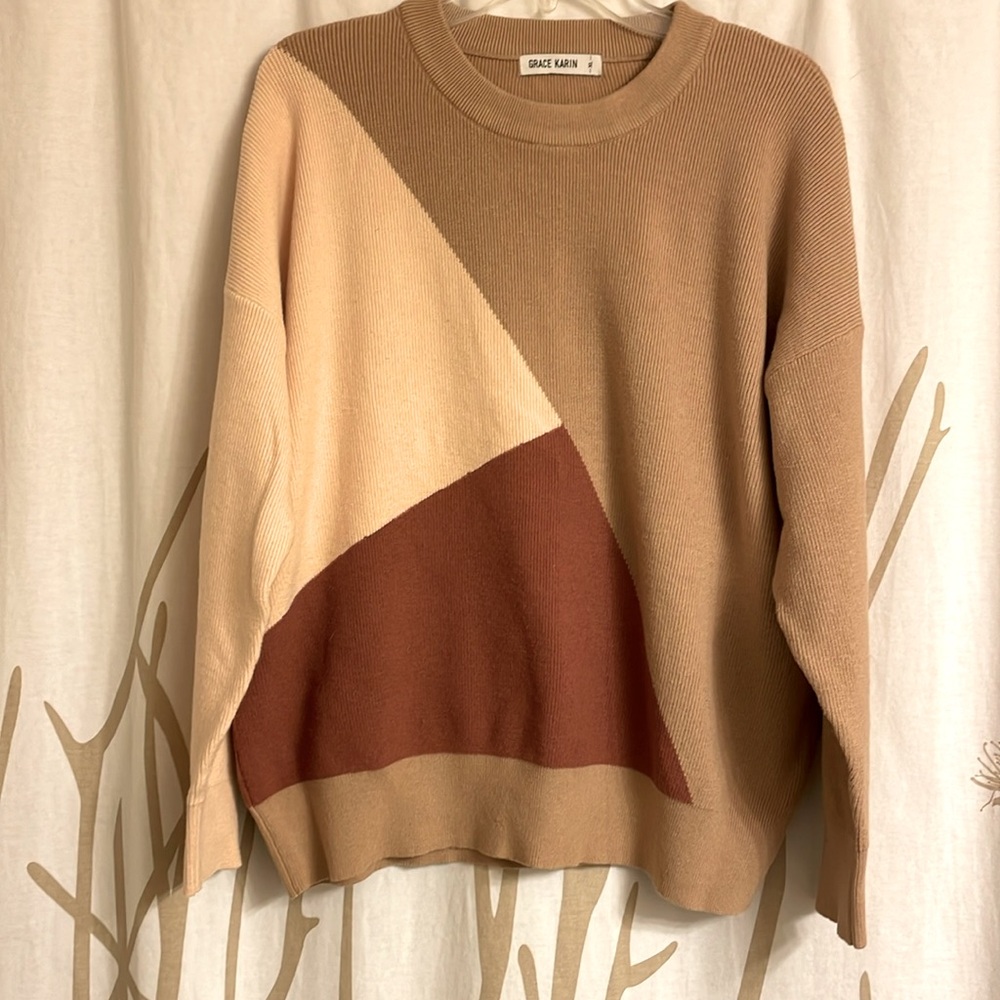 Grace Karin Dropped Shoulder Sweater Large Argyle Motif  XL